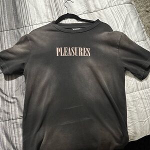 Pleasures Men's Black Short Sleeve Tee with Pink Logo